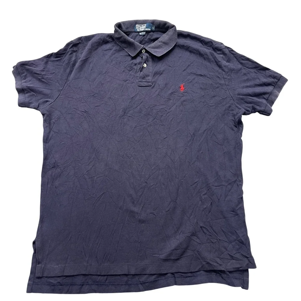 Polo Ralph Lauren Polo Shirt Men Large Navy Blue Short Sleeve Cotton Classic Fit